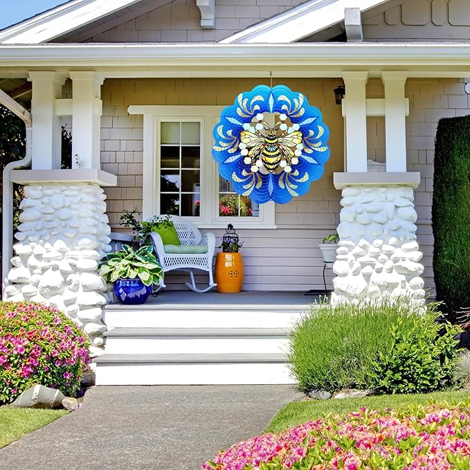 Bee Wind Spinners 3D Hanging Spinner Bee Gifts for Women Mom Grandma Dad,12inch Metal Spring Wind Kinetic Sculpture for Outdoor&Indoor Decor, Yard Art, Garden Ornament Decoration