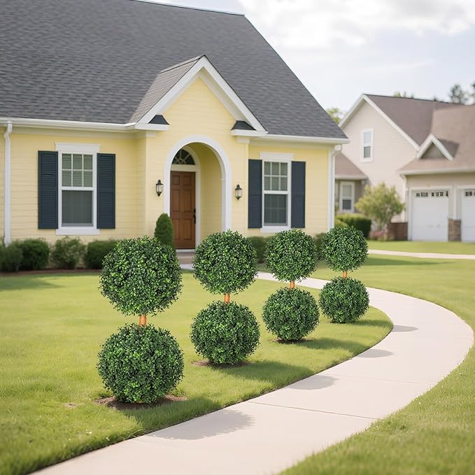 Artificial Boxwood Double Ball Topiary Trees, UV-Resistant Topiary Trees Artificial Outdoors, 3Ft-35 Evergreen Faux Boxwoods for Outdoor Front Porch Decor Home Patio, Set of 2