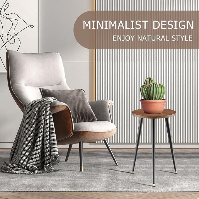 KINNARY Tall Plant Stand Indoor, Mid Century Wood Plant Stand Plant Table for Flower Pots, Heavy Duty Metal Plant Holder, Modern Home Decor Small Round Side End Table (11.8"x20")