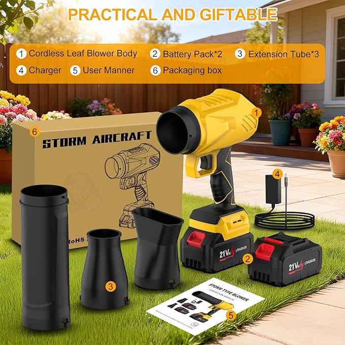 Leaf Blower Cordless with Battery and Charger,500,000 RPM Turbo Jet Blower,Handheld Leaf Blowers for Lawn Care,Portable Lightweight Grass Blower for Yard, Patio & Outdoor Use