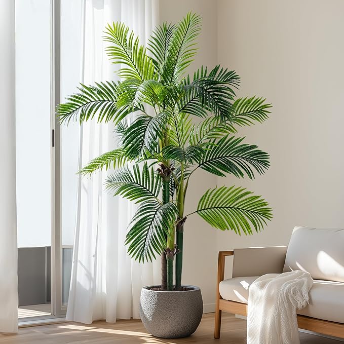 Erimda 6.2FT Artificial Phoenix Palm Tree Artificial Plants Indoor Outdoor Large Faux Coconut Silk Palm Tree Tropical Fake Tree Faux Sago Palm Plant for Modern Farmhouse Yard Outside Patio Poolside