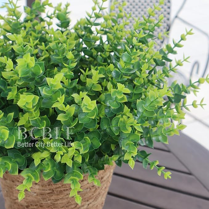BCBLF Artificial Flowers for Outdoors, 12 Bundles UV Resistant Realistic Faux Plants for Outside Porch Planter, Spring Summer Home Garden Decoration, Green