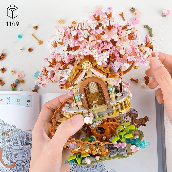 Vziimo Cherry Blossom Bonsai Tree Building Sets, Japanese Tree House Model Sets, 1149 PCS Mini Bricks Creative Gifts for Teens Adults 14+