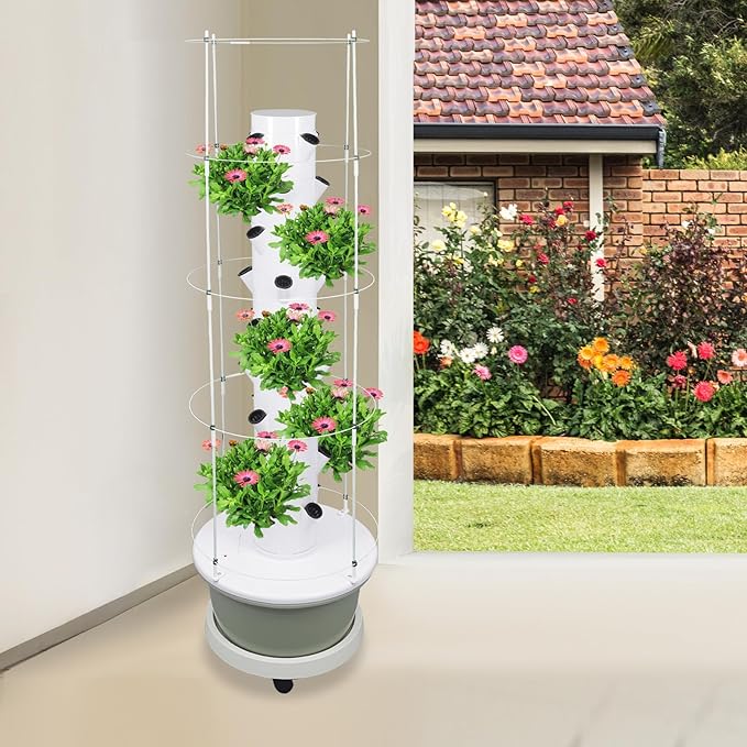 Hydroponic Growing System Kit, 36 Plant Sites Hydroponic Tower with Climbing Trellis, Water Pump, and Timer, Indoor & Outdoor Vertical Hydroponic Growing Garden for Leafy Greens & Herbs