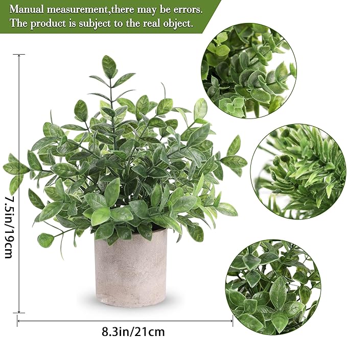 Der Rose 3 Pack Mini Potted Fake Plants Artificial Plastic Eucalyptus Plants Centerpieces for Table Home Office Desk Accessories Farmhouse Room Classroom Decor