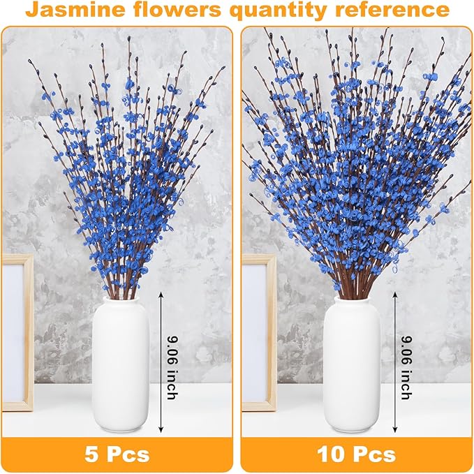 10 Pcs 29.5" Long Jasmine Artificial Blue Flowers Fake Jasmine Flowers Bouquet Stem for DIY Floral Art Plant Home Office Table Centerpieces Party Decorations
