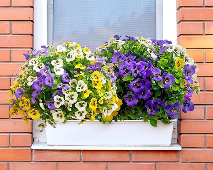 Thinktral Artificial Flowers for Outdoors Fake Plants, 14 pcs Fake Flowers Artificial Plants Outdoor UV Resistant, Silk Faux Flowers Shrubs Greenery Plants for Porch Garden Patio Window Box Decor