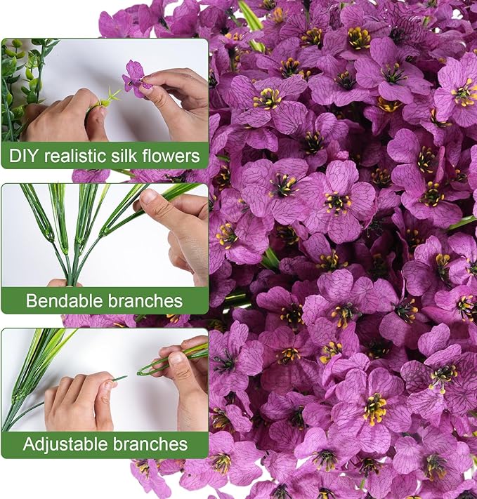 Stymedeca Artificial Flowers for Outdoor Faux Plants for Spring Summer Decoration, UV Resistant Realistic Silk Plastic Fake Flowers Garden Porch Patio Balcony Yard Front Home Decor, 24 Bundles
