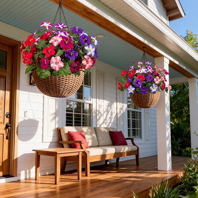 Brlita 19 Inch Artificial Flowers for Outdoor Indoor Garden Home Decoration,Faux Flower for Home Office Garden Patio Balcony 4 Bundles (Multiple Color)