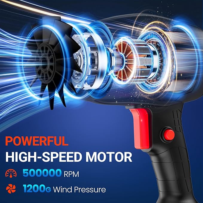 Small Handheld Cordless Leaf Blower with 2×4.0Ah Batteries & Charger – Portable Electric Rechargeable Blower, 500,000 RPM Turbo Jet High Power, Lightweight for Yard, Patio & Garage Cleaning