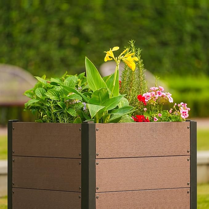 GarveeLife 25" x 25"x 23" Wood Look Raised Garden Bed with Bottom, Outdoor Planter Box for Vegetables & Herbs, Durable Composite Deep Root Bed for Vegetables, Flowers in Backyard, Patio