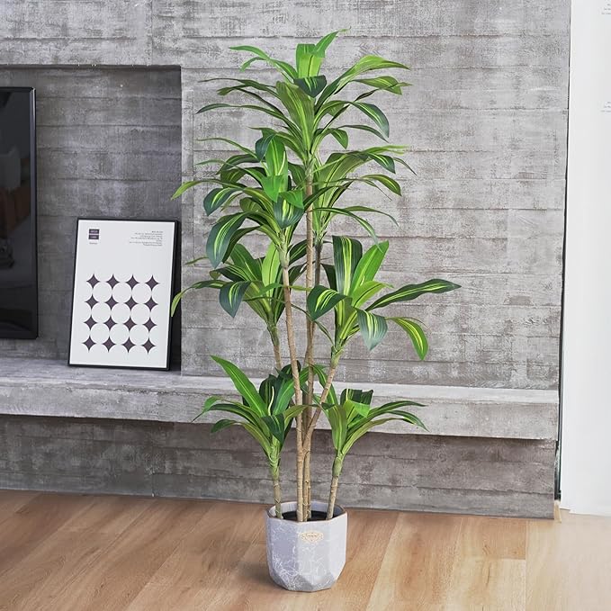 Waoops Artificial Plants 5.3Ft Dracaena Fragrans Faux Trees with 7 Heads Fake Tree for Home Decor Indoor or Outdoor Office Decoration Housewarming Gift