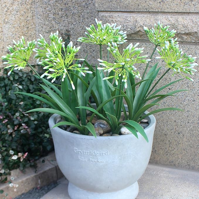 HIFORESTAR Faux Outdoor Flowers Realistic Artificial Plants 8 Bundles Plastic Flower Outside 18.9 in Fake Greenery Stems Green Flower for Pot Planter Decor Outside