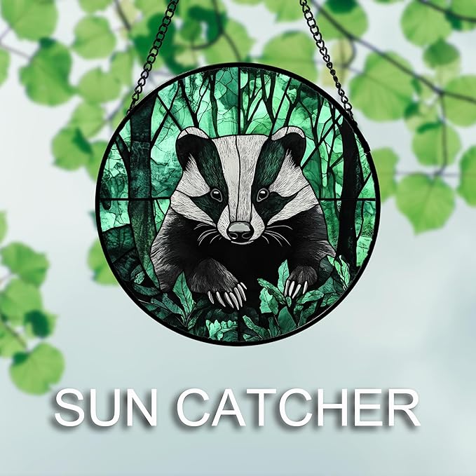 DASTOLL Stained Glass Window Hanging 4 Pcs Set Green Forest Night Sky Wildlife Large 15" - Suncatcher Door Garden Sun Catcher Decor Birthday for Mom Woman Nana Men Friend