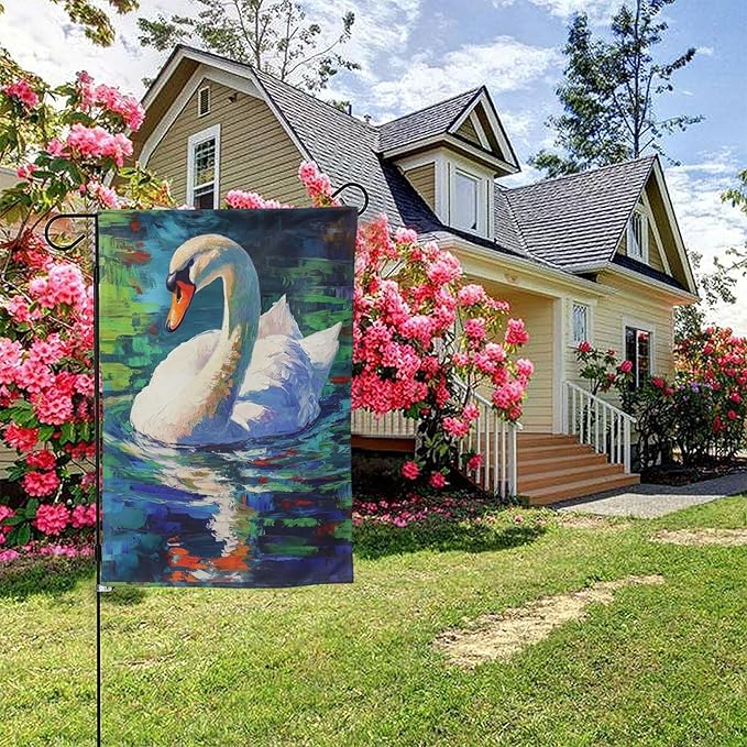 Swan Garden Flag 12x18 Inch Double Sided All-Weather Polyester Outdoor Flag For Patio Lawn Yard And Garden Welcome Decor
