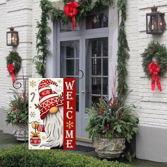 Christmas Gnomes Garden Flag 12x18 Double Sided Vertical Outdoor Flag for Outside Xmas Farmhouse Flag Winter Holiday Yard Lawn Garden Banner (Christmas Gnomes)