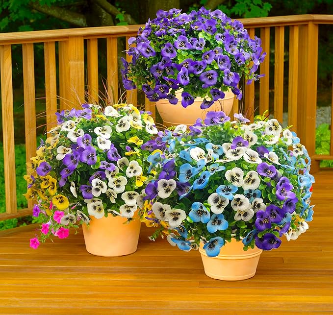 Thinktral Artificial Flowers for Outdoors Fake Plants, 12pcs Fake Flowers Artificial Plants Outdoor UV Resistant,Silk Faux Flowers Shrubs Greenery Plants for Porch Garden Patio Window Box Decor
