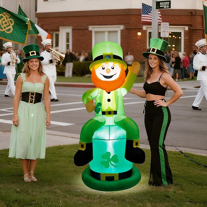 yofit 5 FT St. Patrick's Day Inflatable Leprechaun, Blow up Leprechaun Shamrock Outdoor Decoration with LED Lights, Perfect for Yard Garden Lawn Front Door Holiday Decor