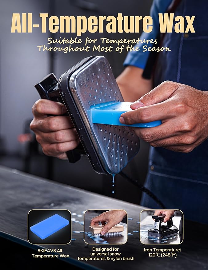 Ski/Snowboard Wax Kit, Ski Tuning & Waxing Kit with Wax Iron, Complete Basic Wax Set - Professional Tuning Equipment, All Temperature Wax, Base Cleaner, Brush, Wax Scraper, P-tex, Tuning Stone