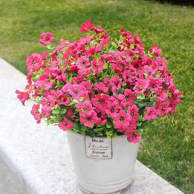 HIFORESTAR Rose Red Artificial Outdoor Flowers 12 Bundles Silk Fake Daisy Romantic Fake Plants Stems for Garden, Pergola, or Outdoor Party Decor Outside (Rose red Daisy)