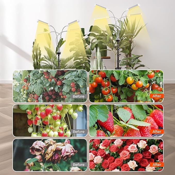 LED Grow Lights for Indoor Plants, 420 LEDs Full Spectrum Plant Lights for Indoor Growing with 15-63 inches Adjustable Tripod Stand, 4 Heads Floor Grow Lamp with 3/6/12H Auto On/Off Timer Function