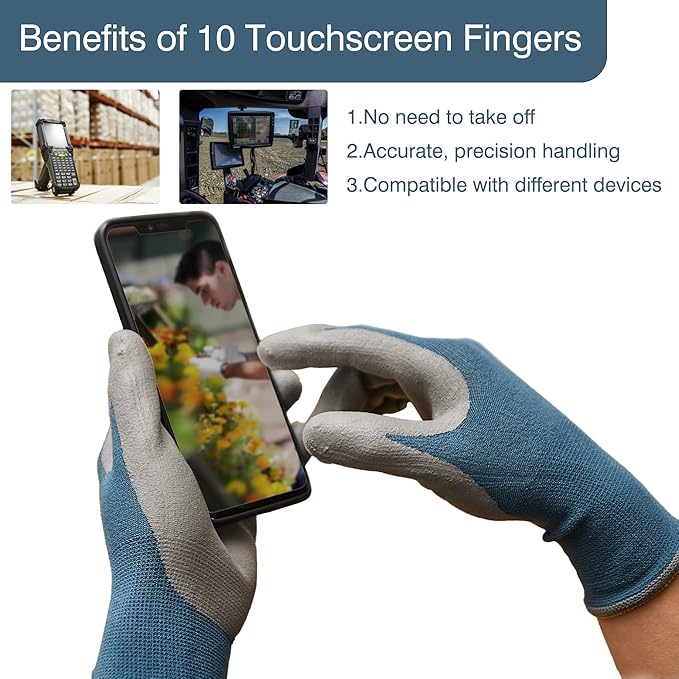 COOLJOB 2 Pairs Micro-Foam Nitrile Safety Work Garden Gloves with Touchscreen Fingers, Lightweight Working for Men’s Sweaty Hands, Non-slip Coated Grip Fits Most Tasks, X-Large, Blue & Black