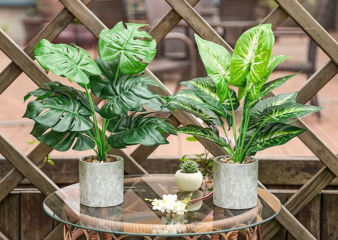 Der Rose 2 Pack Fake Plants Artificial Potted Faux Plants Indoor for Office Desk Home Farmhouse Decor