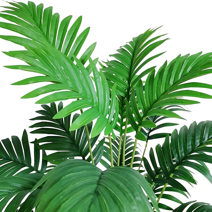 SAJANDAS Set of 2 Artificial Areca Palm Plants in Pots, 31 Inch Fake Tropical Palm Trees with Greenery Leaves and Stems, Faux Dypsis Lutescens Floor Plants for Store, Office, Home Decoration