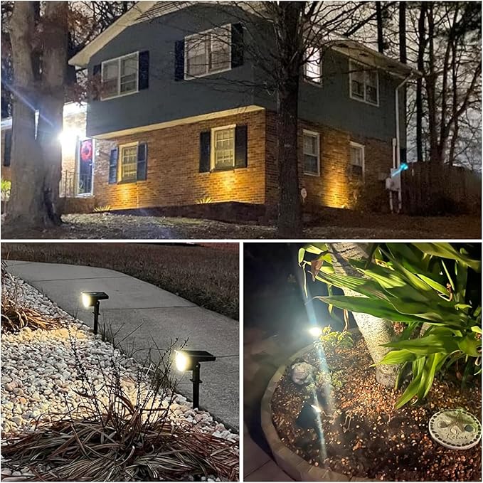GKGG Solar Lights Outdoor Waterproof IP65, Solar Powered 76 LED 3 Lighting Modes Solar Spot Lights Outdoor for Yard Garden Landscape Pathway (Warm White, 6 Pack)