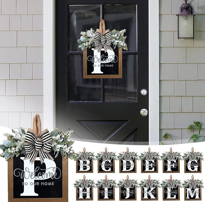 Last Name All Year Wreath, for Front Doors, Spring, Fall, 26 Last Name Letters All Year Round Wreaths, Suitable for Wedding Decorations, Home Porches, Farmhouses, Yards, Garden Decorations, Gifts (P)