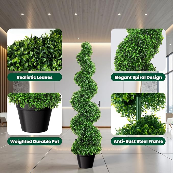 3ft Spiral Boxwood Topiary Trees Artificial Outdoor Set of 2, 36 Inch Faux Greenery for Front Porch, Garden Entryway, Artificial Plants Outdoor for Home Decor