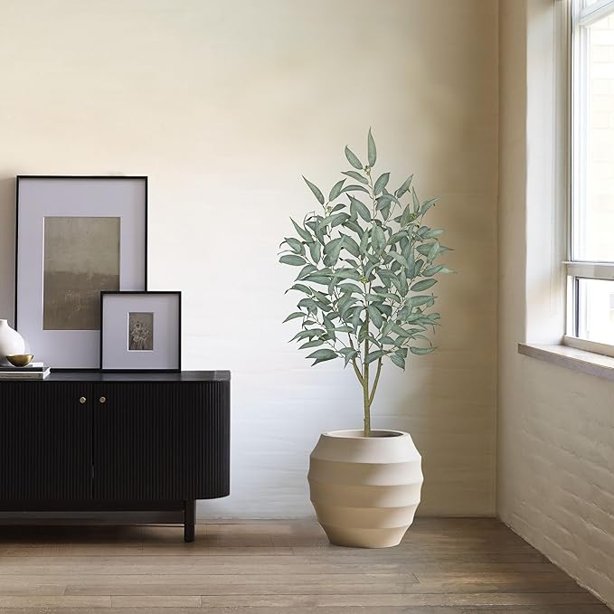 2 Packs Artificial Eucalyptus Tree in White Pot – 4FT Faux Indoor Plant for Home Décor, Modern Greenery for Living Room, Bedroom, Office – Realistic Silk Leaves, Minimalist Planter