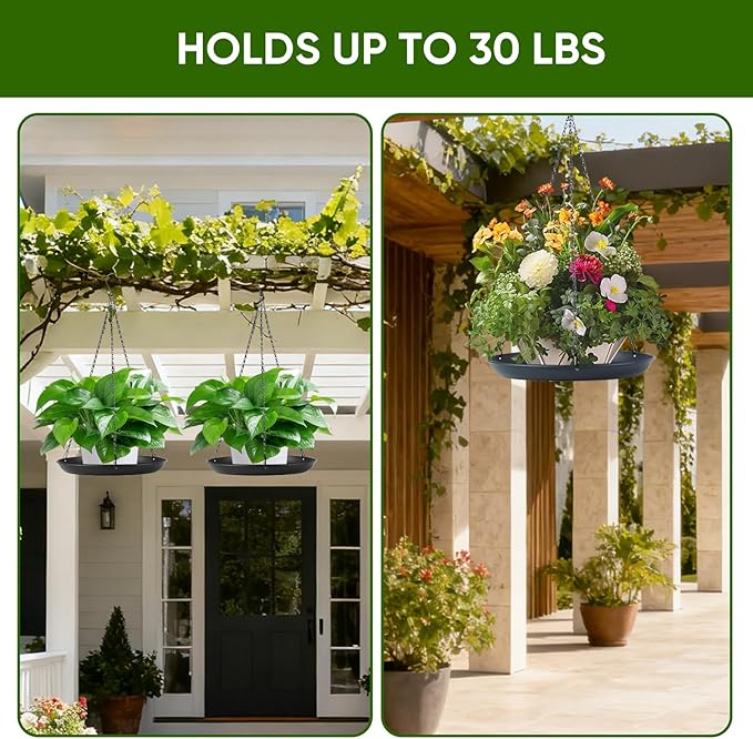 gajavo Plant Hanger Indoor Outdoor, 2-Pack Black Metal Hanging Plant Shelf & Window Planter Basket with 9.8/11.8 Inch Trays - Heavy Duty Plant