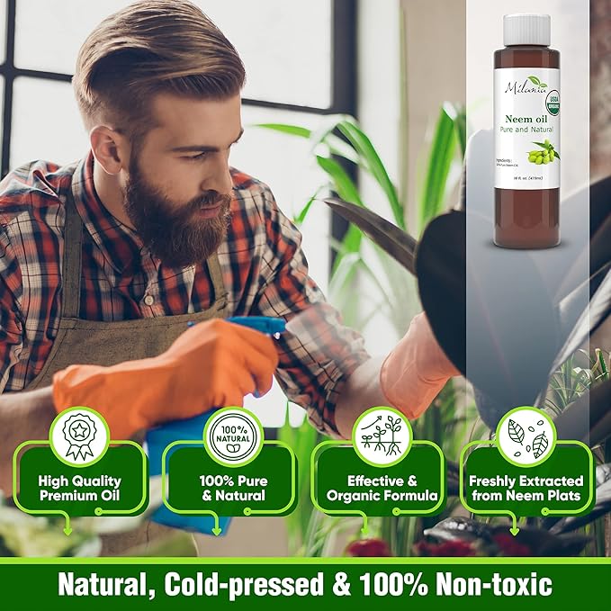 MILANIA Premium Organic Neem Oil Virgin(16 Fl. Oz.), Cold Pressed, Unrefined 100% Pure Natural Grade A. Excellent Quality.