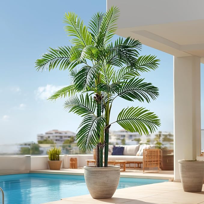 Erimda 6.2FT Artificial Phoenix Palm Tree Artificial Plants Indoor Outdoor Large Faux Coconut Silk Palm Tree Tropical Fake Tree Faux Sago Palm Plant for Modern Farmhouse Yard Outside Patio Poolside