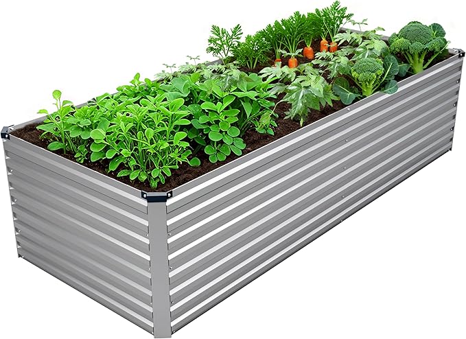 DIIYIV 8x2x2FT Galvanized Raised Garden Bed Kit,Vegetable Plant Boxes-Rectangle Metal Flower Box,Large Planter Raised Beds Outdoor Garden for Planting,Fruit,Herb-Silver