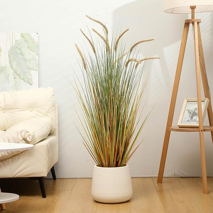 Jexine 2 Pieces Faux Plants Outdoor 4 ft Tall Artificial Grass Plant Potted Artificial Setaria Grass Faux Greenery Floor Plants for Housewarming Gift House Garden Lobby Outdoor (Autumn Green)