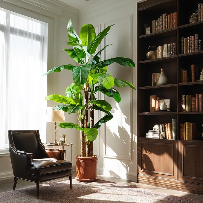 Artificial Banana Tree 9ft, Faux Tropical Palm Tree Plant with Realistic Leaves, Low Maintenance Indoor Outdoor Decor for Home Office Porch, in Nursery Pot