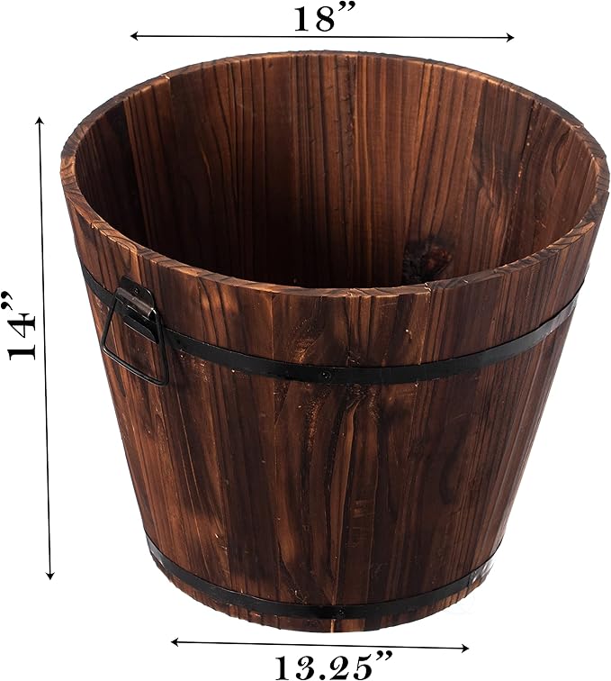 Rustic Wooden Whiskey Barrel Planter with Durable Medal Handles and Drainage Hole - Perfect for Indoor and Outdoor Plants, Herbs, and Vegetables - Large