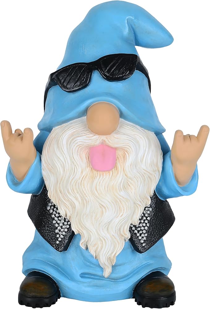 Mood Lab Garden Gnome - Rocker Gnome Statue - 9.25 Inch Tall Lawn Figurine - for Outdoor or House Decor - Funny Yard and Patio Decoration