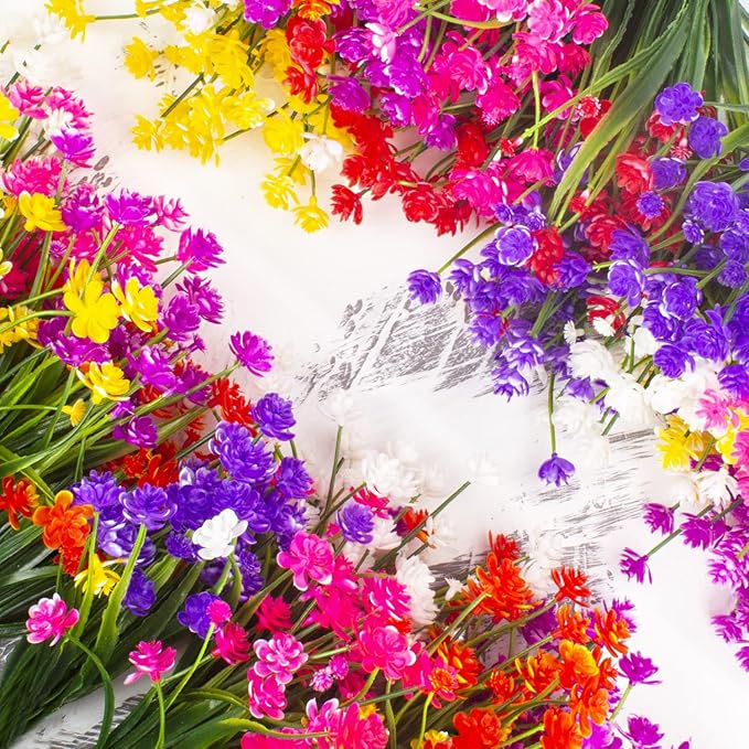Grunyia Artificial Flowers Outdoor UV Resistant Fake Plants Indoor Outside Hanging Planter Home Garden Decor, 10 Bundles (Pink)