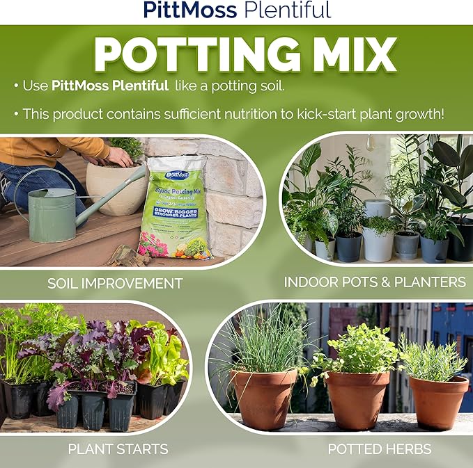PittMoss Plentiful Eco-Friendly, Organic, Peat-Free Potting Mix, 10 Quarts (Pack of 6) for Gardens, Houseplants, Mulching & More - Made in USA from Recycled Paper