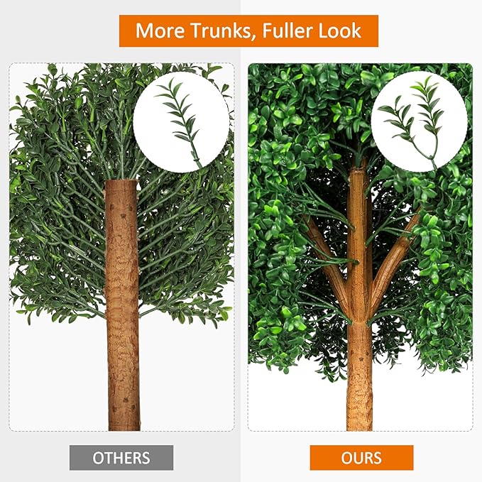 26" Topiary Trees Artificial Outdoor Boxwood Balls, UV Resistant Faux Boxwood Plants Set of 2, 19.7" W Realistic Evergreen Potted Fake Shrubs and Bushes for Home Office Patio Garden Front Porch Decor