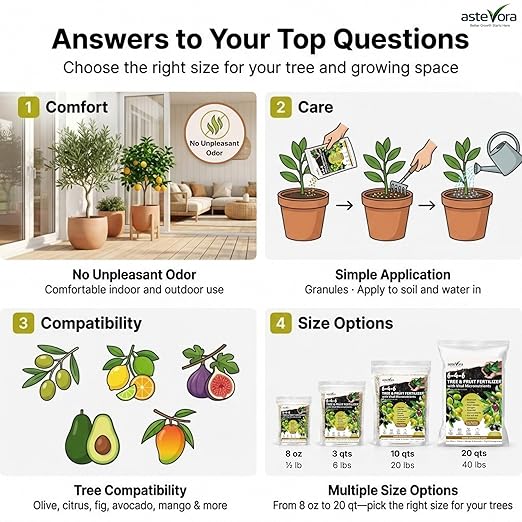 Olive Tree Fertilizer – Fruit Tree Fertilizer for Olive Tree, Citrus, Lemon, Lime, Fig, Avocado, Mango, Apple & Pomegranate – for Potted & Outdoor Trees (1/2 Quart - 1 lbs.)