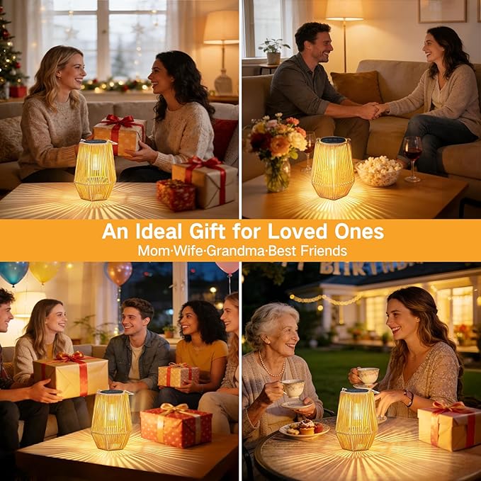 Solar Lanterns Outdoor Waterproof, Hanging Rattan Woven Solar Lights with Auto On/Off, Decorative Gifts for Garden, Yard, Patio, Tree, Porch, Lawn, Pathway & Outside Tabletop Decor
