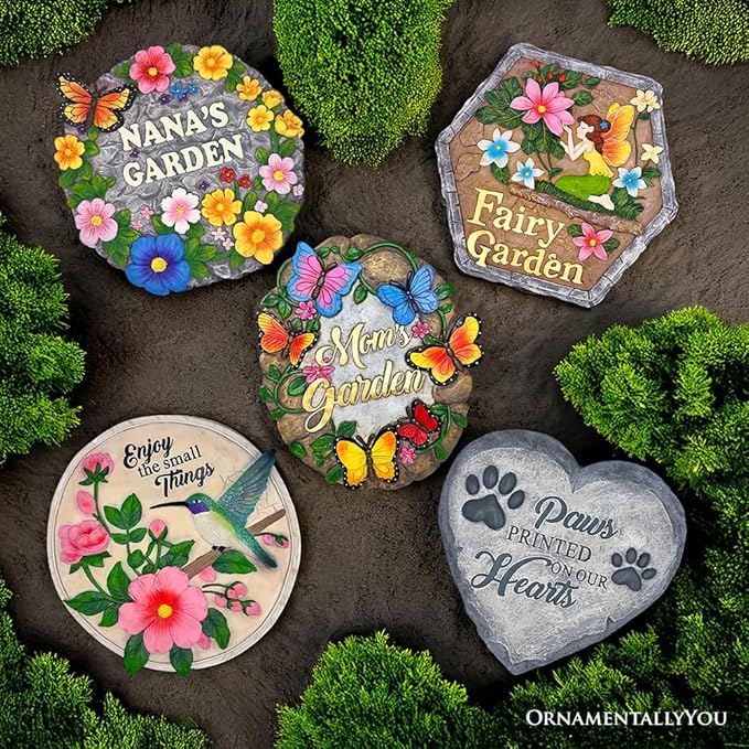 OrnamentallyYou Elegant Resin Stepping Stone, Outdoor Garden Pathway Decoration (Garden with Butterflies Stepping Stone, 9.5" Decorative Outdoor Decoration)