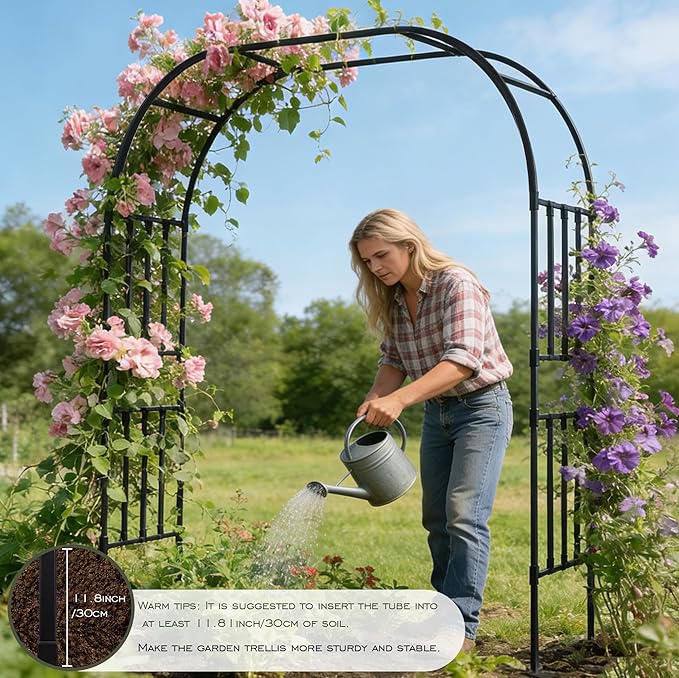Carotex Square Tube Garden Arch Trellis, 8.2FT x 5FT Metal Arbor, Outdoor Trellis for Climbing Plants, Black