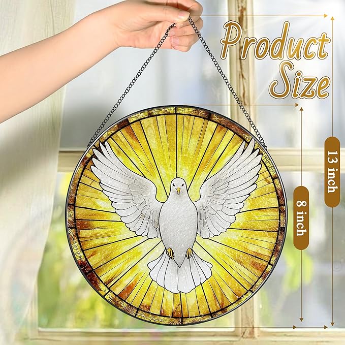 8'' Dove Stained Glass Suncatcher, Stained Glass Window Hanging, Christian Christmas Ornament, Religious Home Decor, Gift for Christmas, Religious Gifts, Christian Gifts