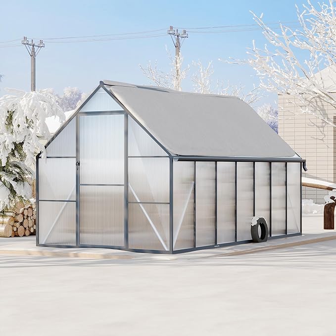8 ft x14 ft Aluminum-Framed Polycarbonate Greenhouse, Heavy Duty Polycarbonate Greenhouse with Quick Setup Structure and Roof Vent, Large Enhanced Aluminum Green House Kit for Outdoors