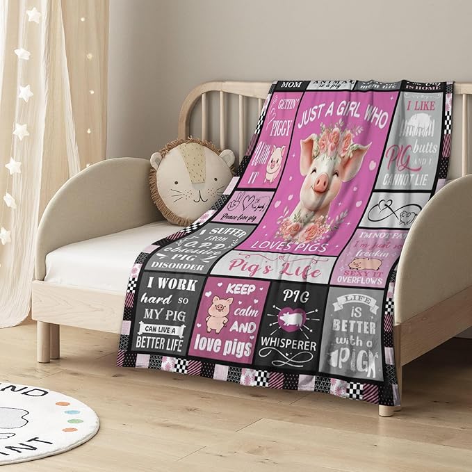 LNKRFRPA Pig Gifts, Pigs in a Blanket, Pigs Gifts for Women/Girl, Pig Gift for Piggy Lovers, Piggy Themed Gift Throw Blanket for Couch Sofa 50"x40"